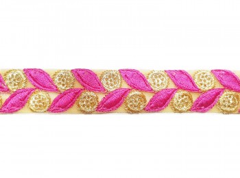Pink Golden Color Thread Work Lace