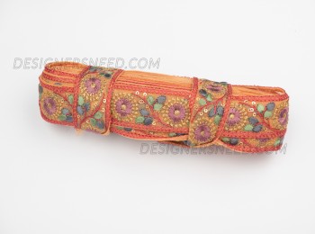 Thread Work Lace in Multi Color Flowers with Zari Work- 9 meters (1 Roll)