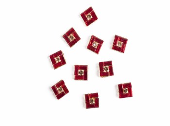 Red Square Rhinestone Button Small Size Button for tops, suits, etc.