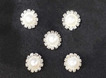 Silver Color Round Stone Work Pearl Buttons