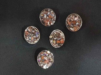 Round Shape Uncut Marble Buttons With Silver Metal Base