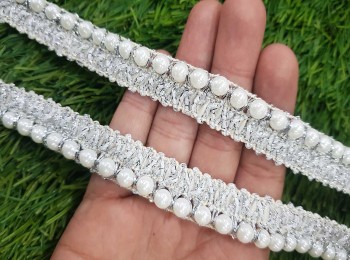 White Beaded Pearl Lace for Suits, Lehenga and Dupatta