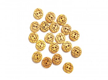 Camel Color Round Shape Star Print Wooden Buttons