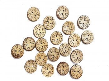 Light Brown Color Round Shape Star Printed Coconut Buttons
