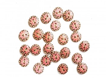 Pink Color Printed Round Shape Wooden Buttons