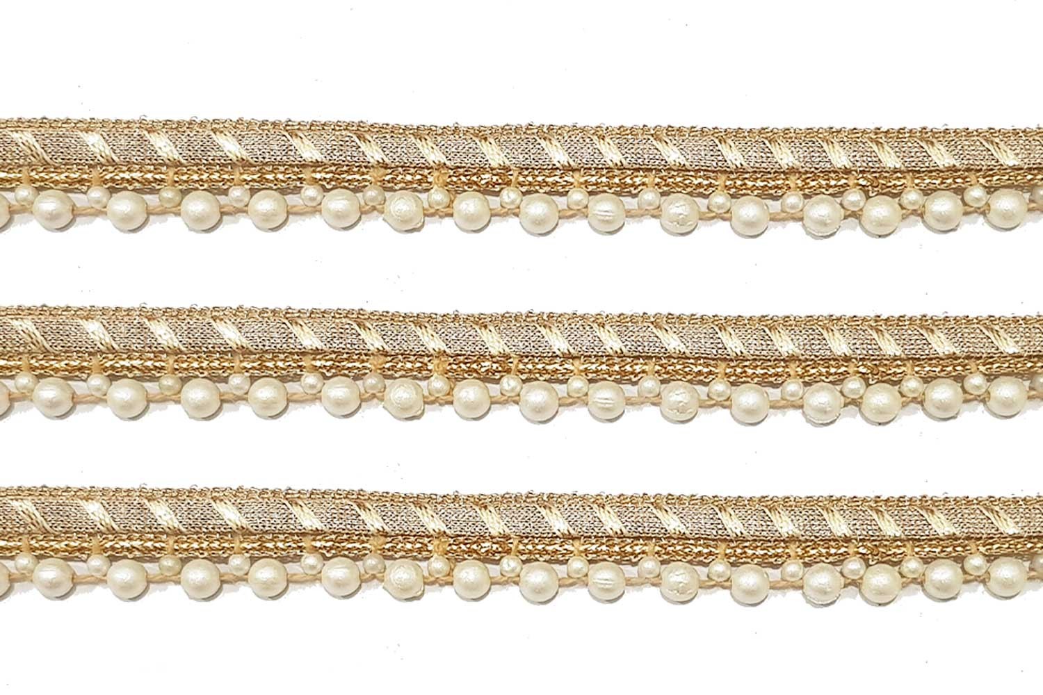 Light Golden Crystal Beads Handwork Fringe Lace